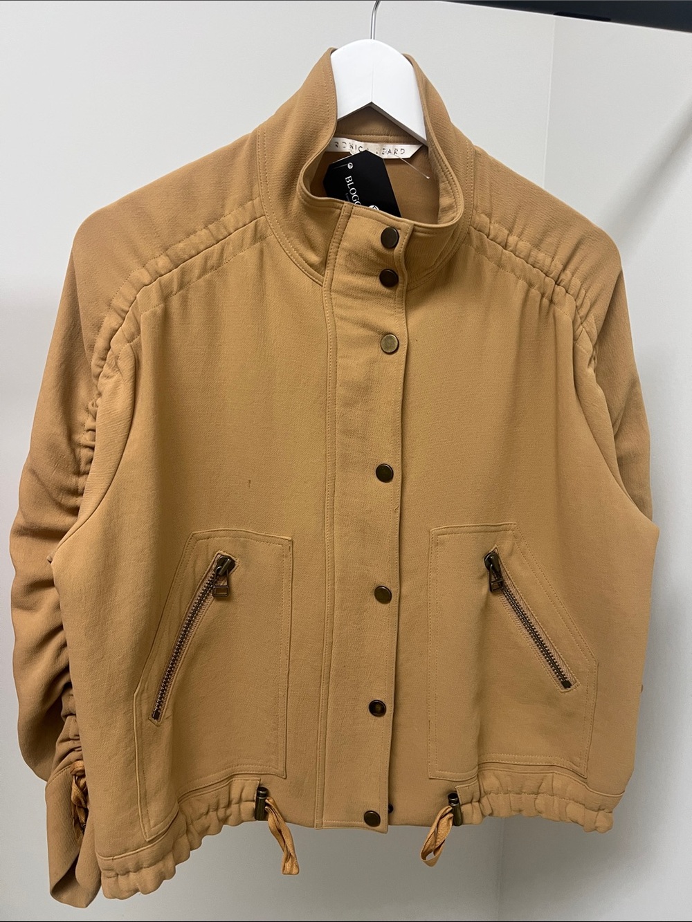 Veronica Beard Tan Bomber Jacket with High Neck